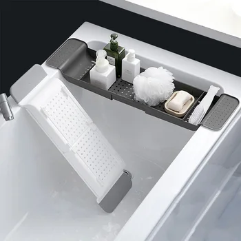 Вана тава Разширяема канализация душ съхранение рафт регулируема многофункционална организатор багажник за баня кухня съхранение