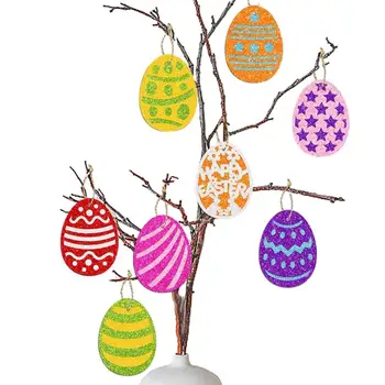 Великденски яйца орнаменти 8 парчета яйца орнаменти с цветен модел зайци карнавал декорация яйце висящи орнаменти