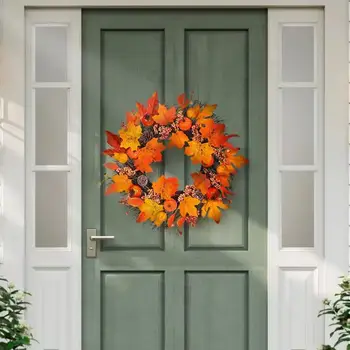 Венец на входната врата Хелоуин парти декорация Жив кленов лист венец реалистичен неизбледняващ предна врата венец
