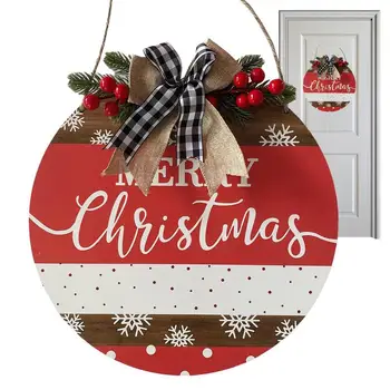 Весела Коледа знак врата закачалка с дървени червени борови клони Farmhouse стил добре дошли знак за входна врата на открито вътрешен