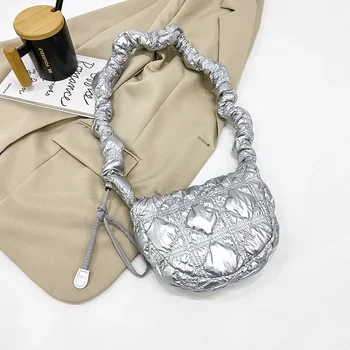 Висок клас лъскави плисета чанти за жени нова тенденция мода шик случайни рамо чанта качество лек балон crossbody чанти