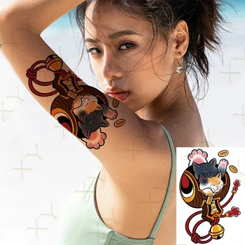 Временно татуировка стикер боди арт карикатура Ukiyoe котка камбани гейша цвете вода трансфер фалшив Tatoo флаш Tatto за жена мъж