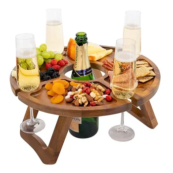 Външна сгъваема маса, къмпинг, плажна маса за червено вино, дървена външна сгъваема маса, плажна маса за червено вино, маса за закуски