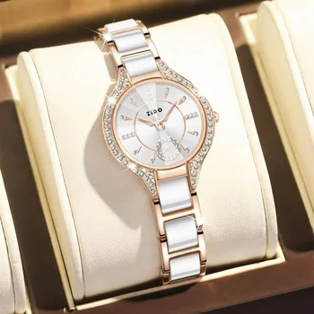  Гледайте за жени Марка ретро светлина луксозна водоустойчив диамант инкрустиран висококачествен неръждаема стомана женски моден часовник часовници