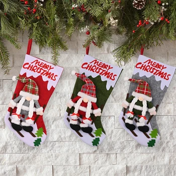 Големи коледни чорапи плетени без лице Santa Gnome кукла чорапи Коледа бонбони подарък чанта коледно дърво висулка Нова година дома декор