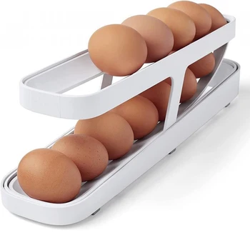  Двуетажен автоматичен превъртащ се държач за яйца Кутия за съхранение Кошница за яйца Организатор на контейнер за кошница за яйца Rolldown Хладилник Дозатор за яйца
