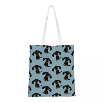Дългокосмести дакели кученце куче платно рамо чанти жени пазарски чанти сладък животно голям капацитет пазаруване голяма пазарска чанта купувач чанта