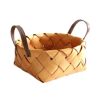 Дървен чип тъкана кошница Дървена тъкана кошница за съхранение с дръжка кошница за пикник с двойни дръжки за парти благоприятства бонбони подарък