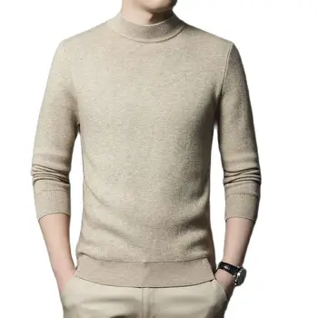 Есен и зима плътен цвят тънък годни унисекс топло дъно риза прост плета половин високо врата пуловер