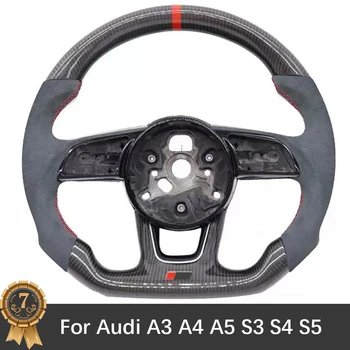За Audi A3 A4 A5 S3 S4 S5 2017-2022 Велур въглеродни влакна с плоско дъно Спортни аксесоари за основа на волана