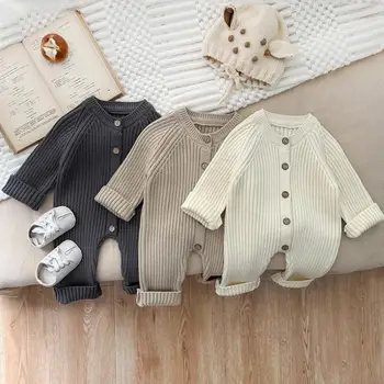 Зимни нови бебета дълъг ръкав плета гащеризон твърди новородени малко дете топло трикотажни гащеризон бебе момче момиче пуловер дрехи 0-24M