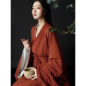 Китайски античен ханфу жените супер безсмъртен древен стил пълна талия плътен цвят прав влак супер безсмъртен елегантен кръст Co