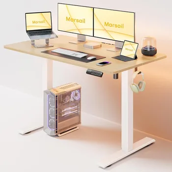 Компютърно бюро, 48 * 24 инча регулируемо по височина офис бюро с кука за слушалки, работно място за компютърно бюро, компютърно бюро