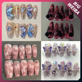 Красива нова пеперуда фалшиви нокти подвижни дълги нокти мода готино ръчно изработени diy 3D пълно покритие нокти стикери момичета подаръци