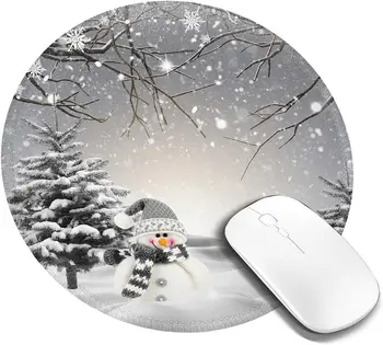 Кръгла подложка за мишка Зимна сладка снежна човек снежинка сцена персонализирана игрална мишка мат неплъзгаща се подложка за мишка за лаптоп Начало 7.9x7.9 инча