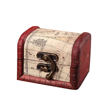 Кутия за бижута Реколта дърво ръчно изработена кутия с мини метална брава за съхранение на бижута съкровище перла