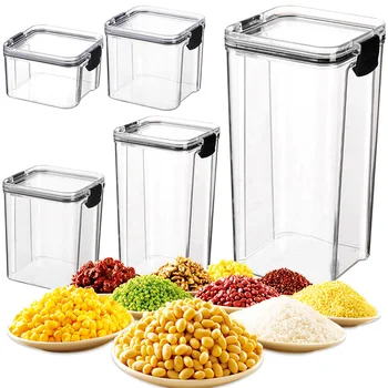  Кутия за консервиране на храни с капак Удебелен запечатан резервоар за съхранение Влагоустойчив прозрачен квадратен резервоар за зърнени храни Сушени плодове