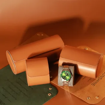 Луксозна кутия за съхранение на бизнес часовници оранжево зелено 1 Grid Travel преносима кожена кутия за подарък за часовник Cajas de Relojes