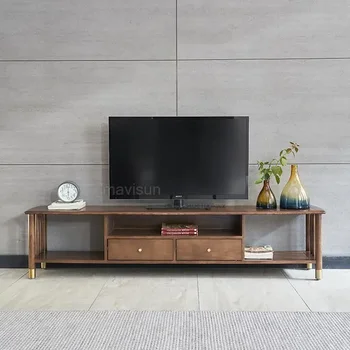 Масивна дървена масичка за кафе и ТВ кабинет комбинация проста скандинавска всекидневна светлина луксозен етаж кабинет минималистични мебели
