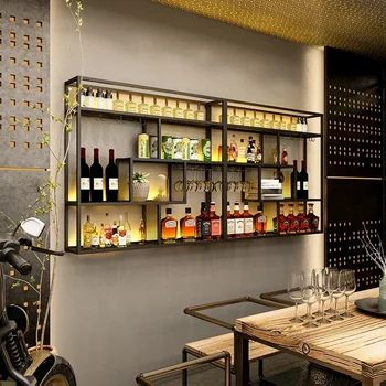 Метален хол бар шкаф модерен вътрешен ъгъл ресторант дизайн напитки кабинет за съхранение стена Porte Vin бутикови мебели