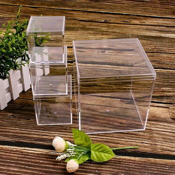 Мини прозрачни акрилни кутии с капак пластмасов органайзер Малка подаръчна квадратна опаковъчна кутия Контейнер за съхранение на хранителни бонбони за дома
