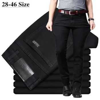 Мъже Плюс размер дънки 38 40 Тънък кльощава участък направо класическа версия на прости черни дънкови панталони мъжки маркови дрехи