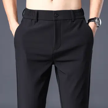 Мъжки ежедневни панталони Stretch Slim Fit Бизнес костюм панталони Мода Ластик Мъжка интелигентна ежедневна рокля Панталони Черно Сиво Синьо