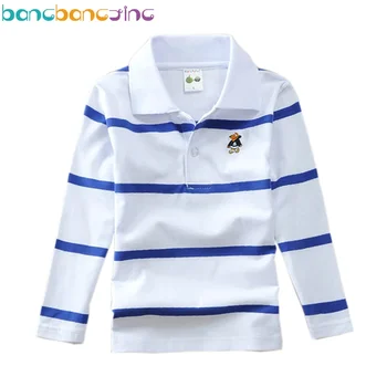 Най-високо качество марка момчета поло ризи дълъг ръкав райе деца поло ризи училище униформа облекло бебе момче дрехи