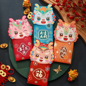 Нова 2024 Китайска Нова година Пролетен фестивал на червения пакет Нова година Драконова година Зодиак сладък карикатура творчески червен пакет чанта