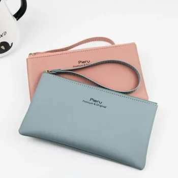 Нова корейска версия на дамската чанта дълъг цип ръка висящи многофункционални мобилен телефон чанта плътен цвят чанта