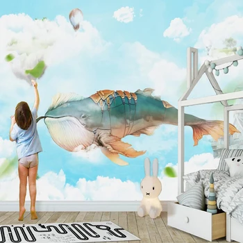 Персонализиран 3D фото тапет Скандинавски творчески акварел океански кит стена хартия за детска стая спалня декорация на дома стенописи