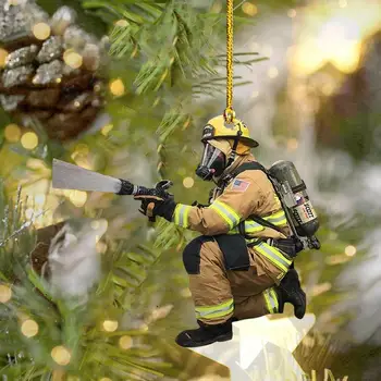 Пожарникар висящи дърво орнамент пожарникар Коледа висящи орнаменти декорации едностранно 2D мини пожарникар фигурки висулка висулка