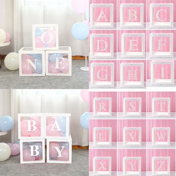 Първи рожден ден балон кутии за парти декорации 1-ви рожден ден балон блокове декор с една буква момче момиче бебе душ декор