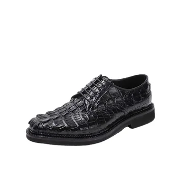 Ръчно изработени Goodyear луксозни крокодилски кожи Daily Derby кожени обувки от мъжки гръб кост кожа бизнес мъже официални кожени обувки