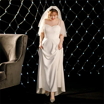 Сатенена луксозна сватбена рокля за булка Къси сватбени рокли с голям размер 2024 сватбени рокли 2023 Плевене рокля жени2023 плюс