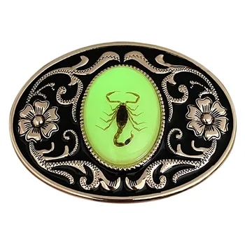 Светещ колан за закопчалка за мъже Реалистичен скорпион зелен кехлибар овален метален цветен дизайн на марката Western Cowboy мъжки каишка дропшипинг