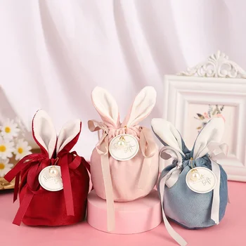 Сладко зайче подарък опаковъчни чанти Кадифе Великден заек шоколад бонбони чанти сватбен рожден ден парти бижута организатор кутии за подаръци