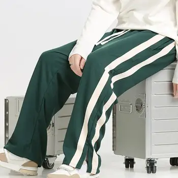 Спортни панталони Универсални мъжки раирани широки крака Удобни стилни за мъже Sweatpants