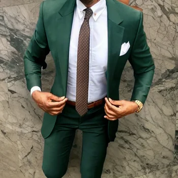 Тъмно зелени сватбени костюми за мъже Официални бизнес шафери Tuxedo Slim Fit Blazer с панталони по поръчка костюм 2023