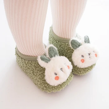 Удебелени бебешки чорапи обувки с карикатура зайче високо еластични удобни ежедневни обувки за хол