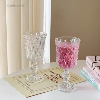 френски Леки луксозни ретро релефни мъниста Диамант прозрачно стъкло чаши за вино Чаши за шампанско