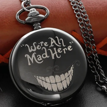 Черен гротескна усмихнати лицето джобен часовник реколта Steampunk кварцов джобен часовник с верига мъже и жени рожден ден подарък JFC122