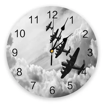 Черно и бяло ретро облаци самолет стенен часовник хол декорация стена часовник модерен дизайн Начало Decore стена цифров часовник